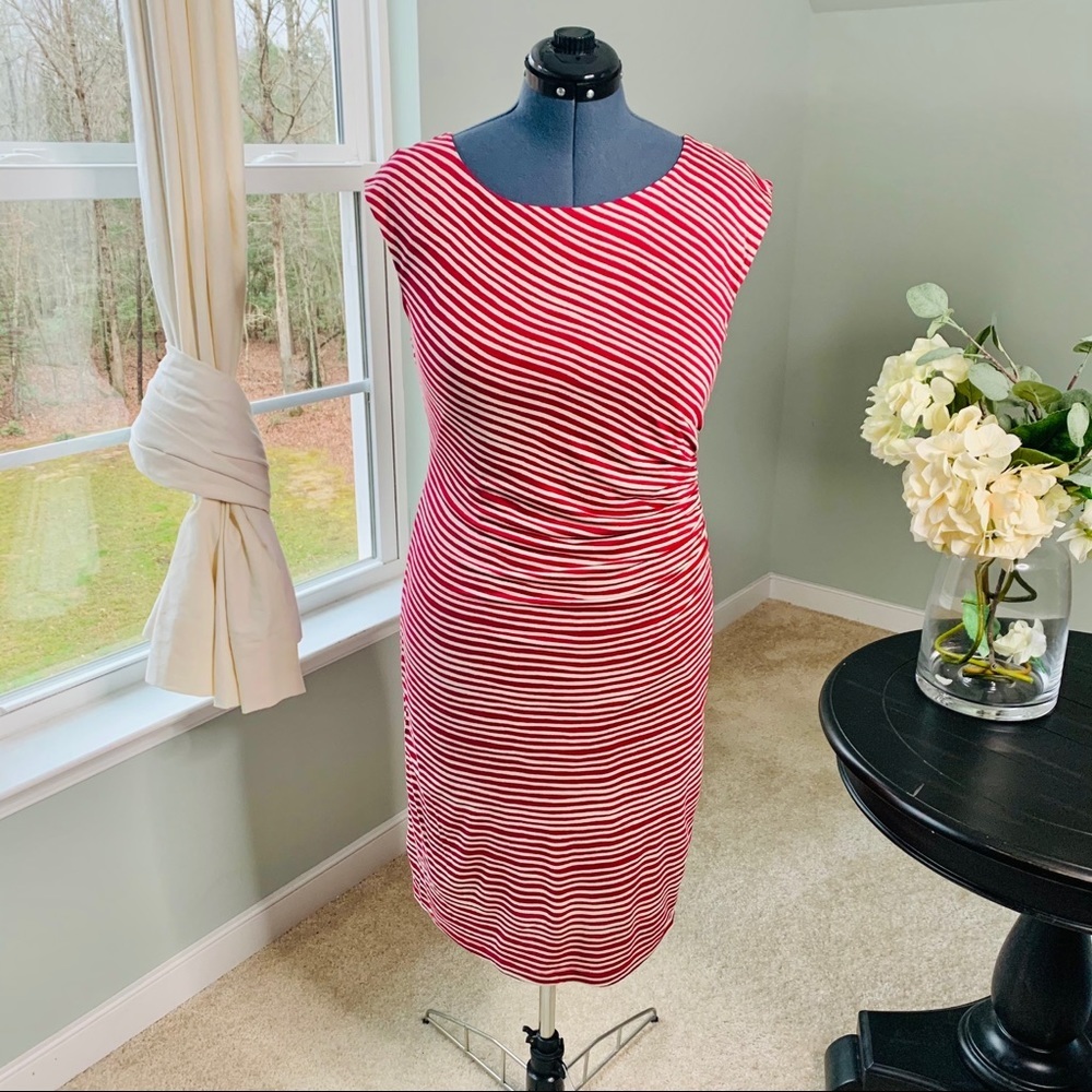Loft Striped Ruched Side Dress Size L